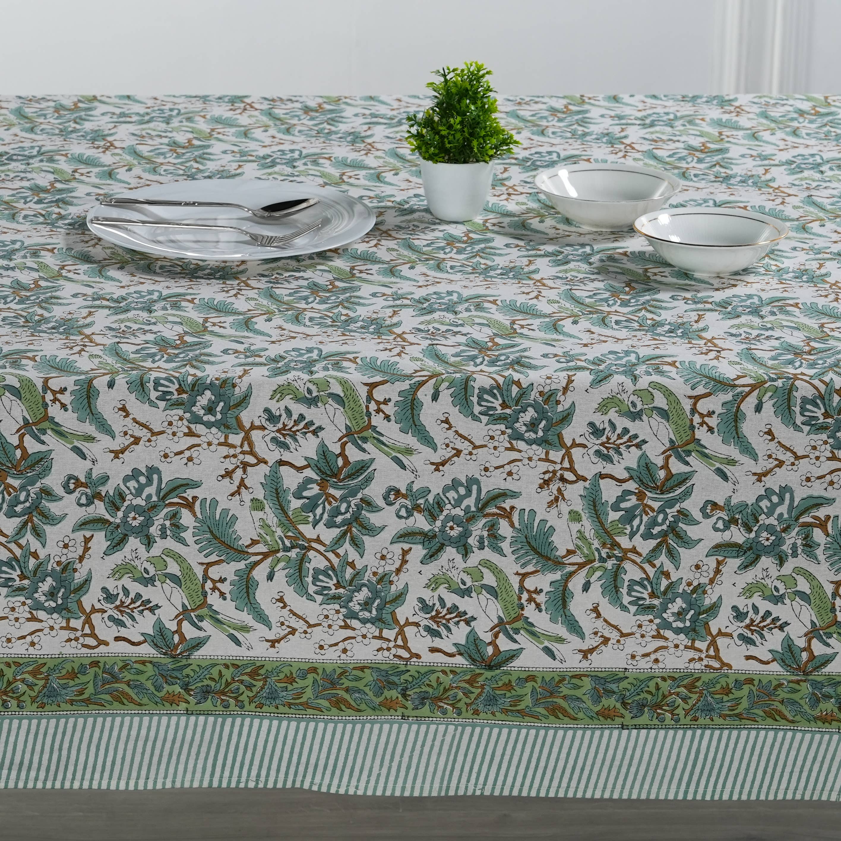Fabricrush – wholesale Tablecloth – Sage And Russian Green Indian Printed Floral Tablecloth5