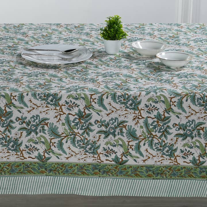 Fabricrush – wholesale Tablecloth – Sage And Russian Green Indian Printed Floral Tablecloth5
