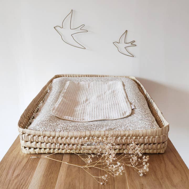 Rectangular diaper basket “Branchages” organic cotton gauze for wholesale by Les p'tites Merveilles de Bérénice