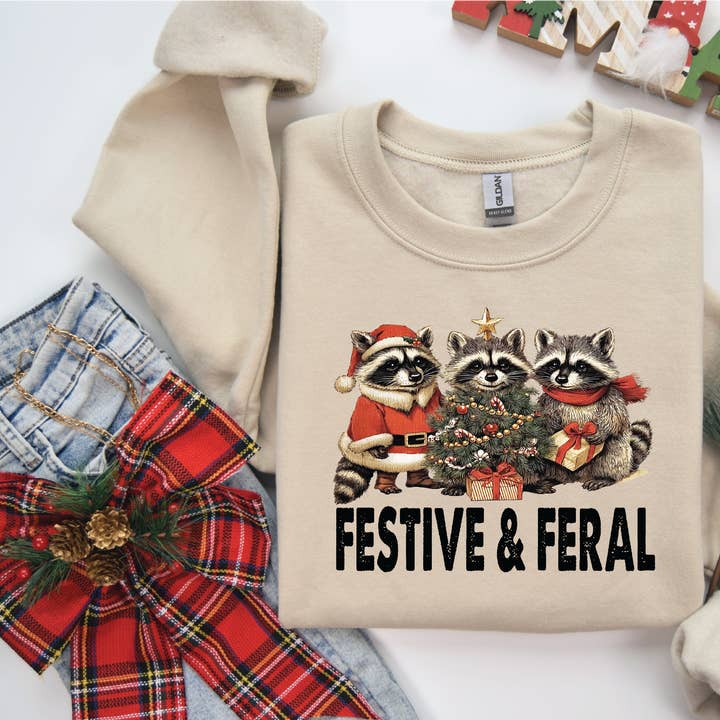 Southern Attitude Designs Inc - Wholesale Graphic Sweatshirt - Women's - Festive and Feral Christmas Sweater0