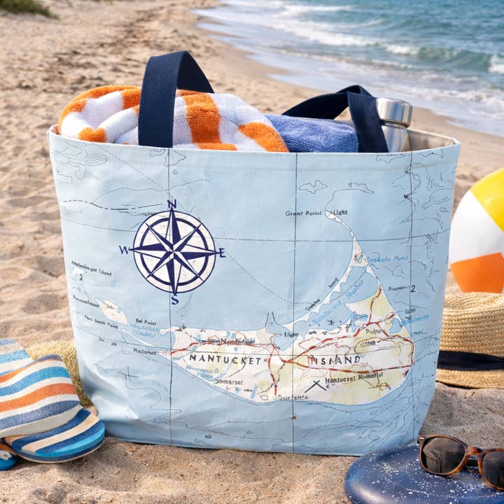 Nantucket Map Compass Tote – ACK Map Bag for wholesale by Not for Navigation