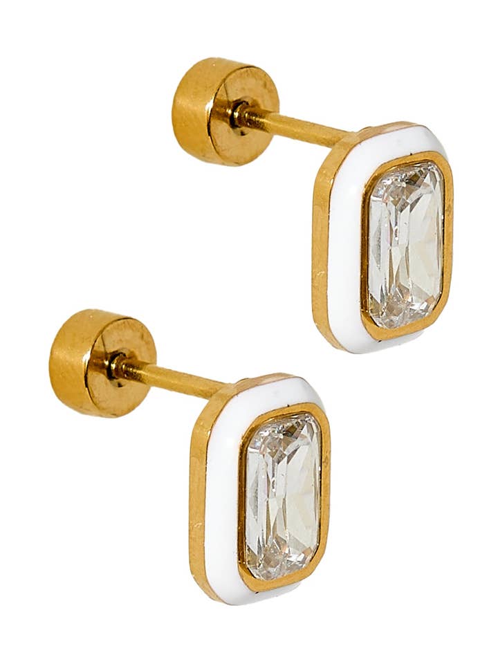 Screwback Stud Earrings - Whitney White Marshmallow for wholesale by LINNY CO