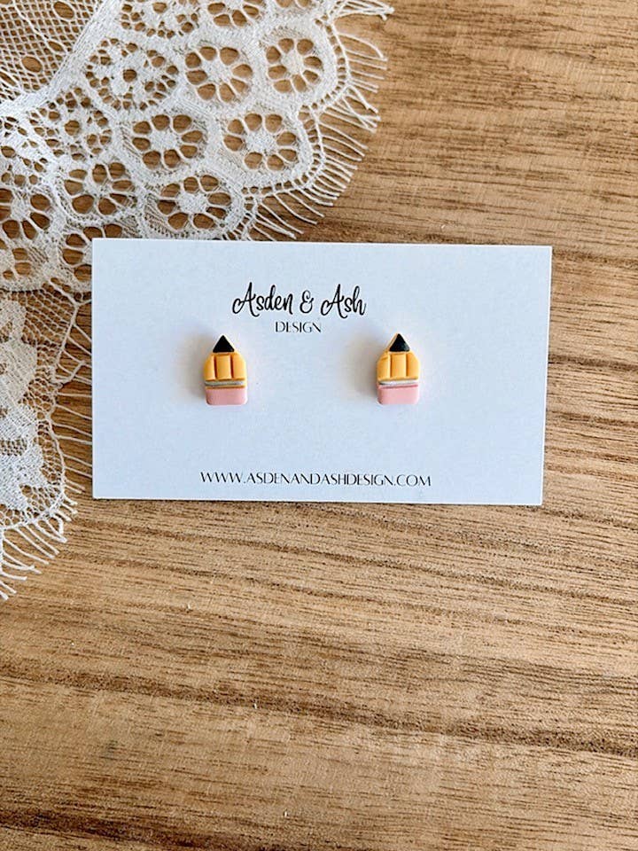 Orecchini in Argilla a Forma di Matita, Orecchini per Insegnanti per la vendita all'ingrosso da parte di Asden & Ash Design