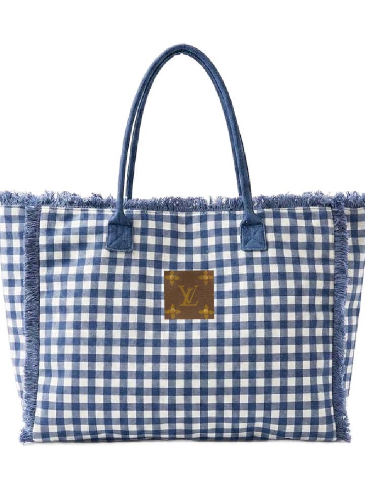 Upcycled Terry Cloth Gingham Tote for wholesale by Embellish Your Life