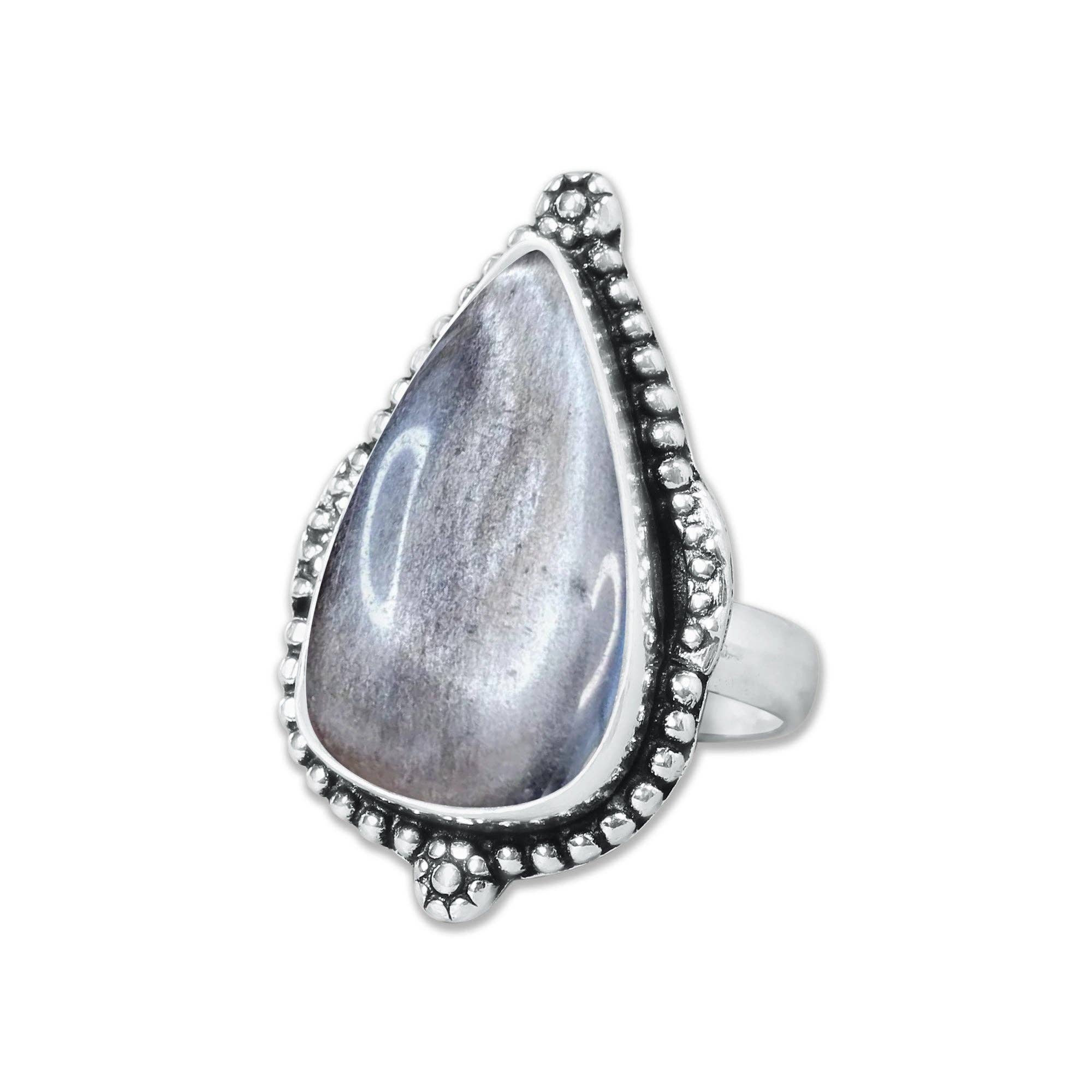 Handmade Jewels - Wholesale Cocktail/statement ring - Silver Sheen Obsidian Rings – Handmade, Silver-Plated, Mystical Glow (Made to Order)14