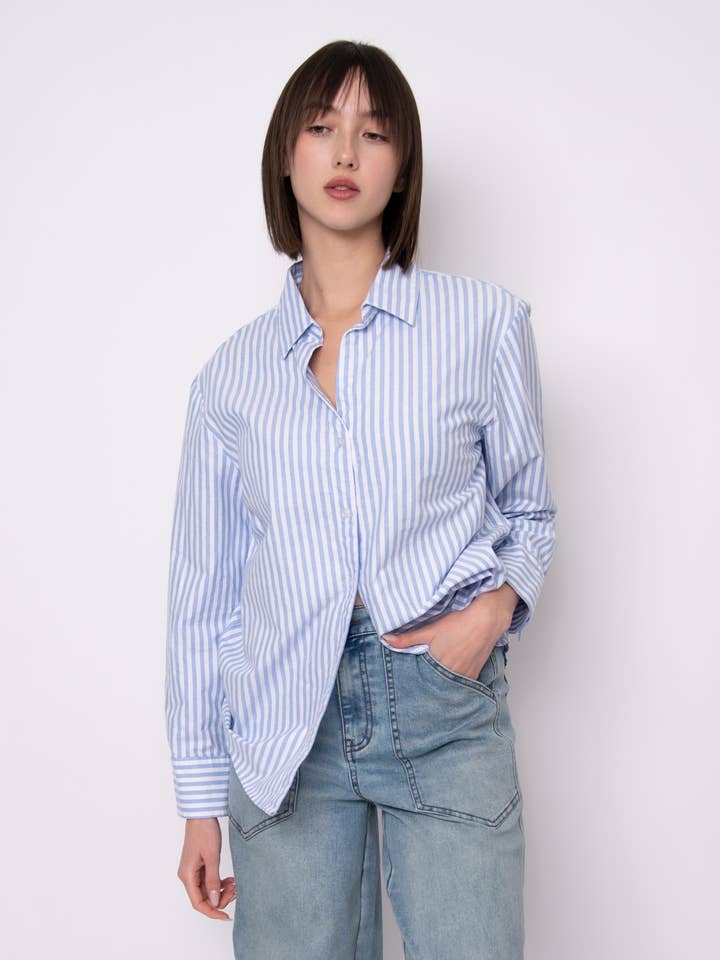 BLUSA DE RAYAS OXFORD TEJIDA LUERA- 57W125S para venta al por mayor de RD Style