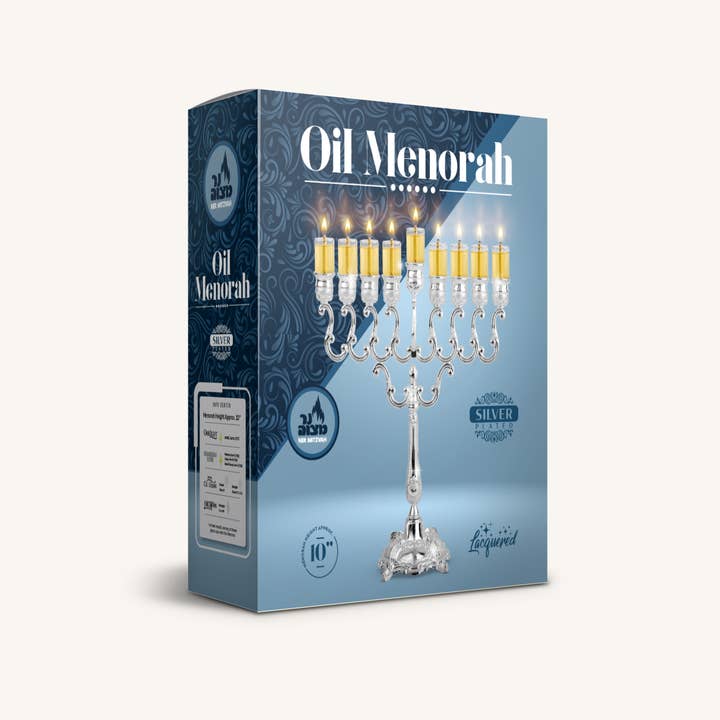 Ner Mitzvah - Vendita all'ingrosso Menorah - Olio Menorah, 25,4 cm, placcato in argento1