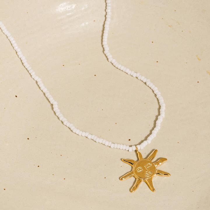 White Iridessa 18K Gold Non-Tarnish Sun Beaded Necklace for wholesale on Faire
