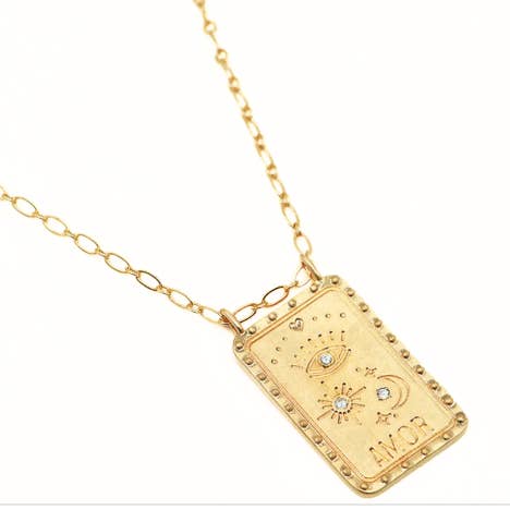 HoopLa - Wholesale Pendant/Charm Necklace - Amor Evil Eye Steel Necklace rhinestone14K gold