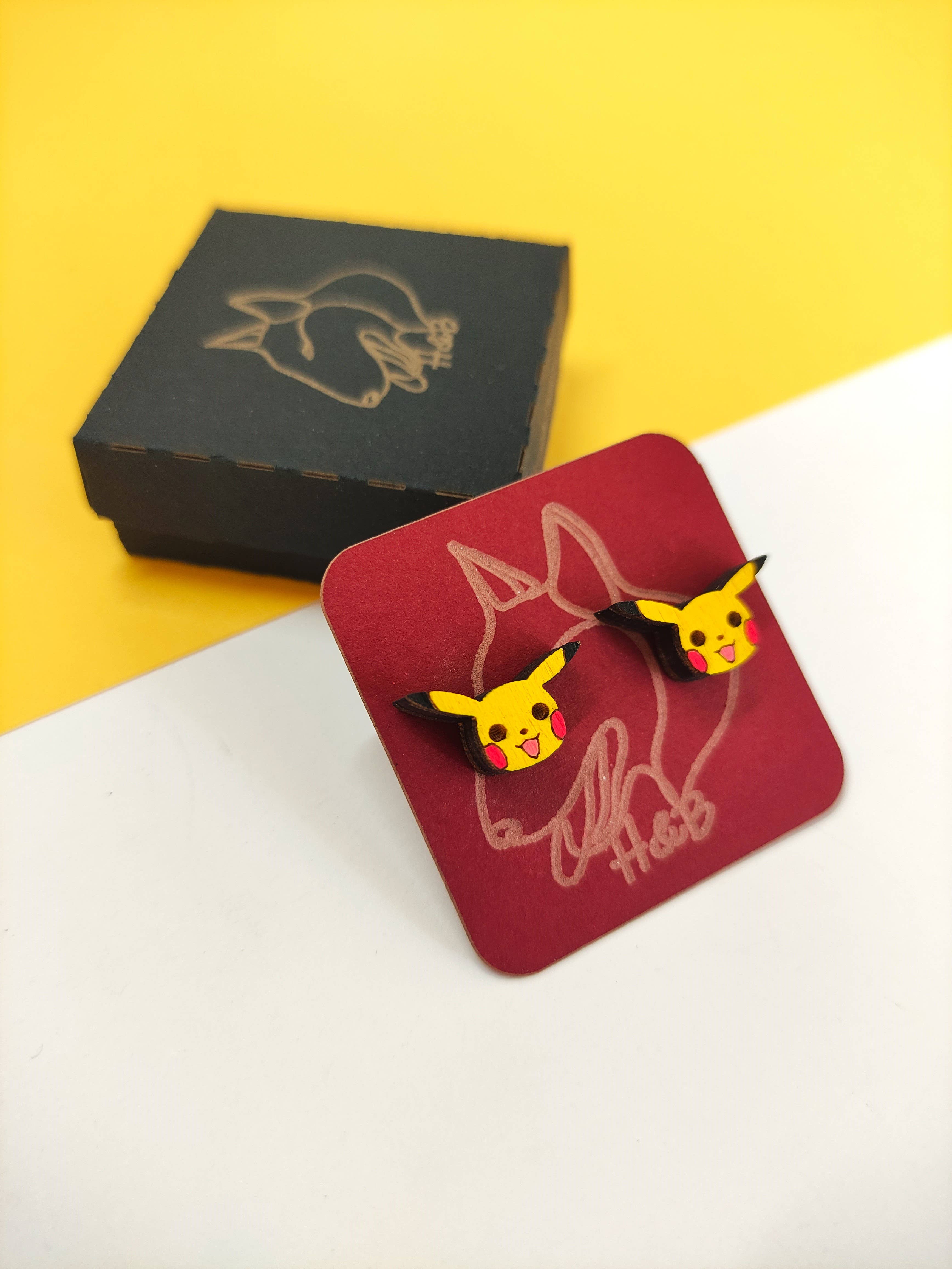 Herbs&Belles - Wholesale Stud/Post Earrings - Wooden Colorful Pokémon Earrings, Pikachu, Anime, Geek, Nerd1