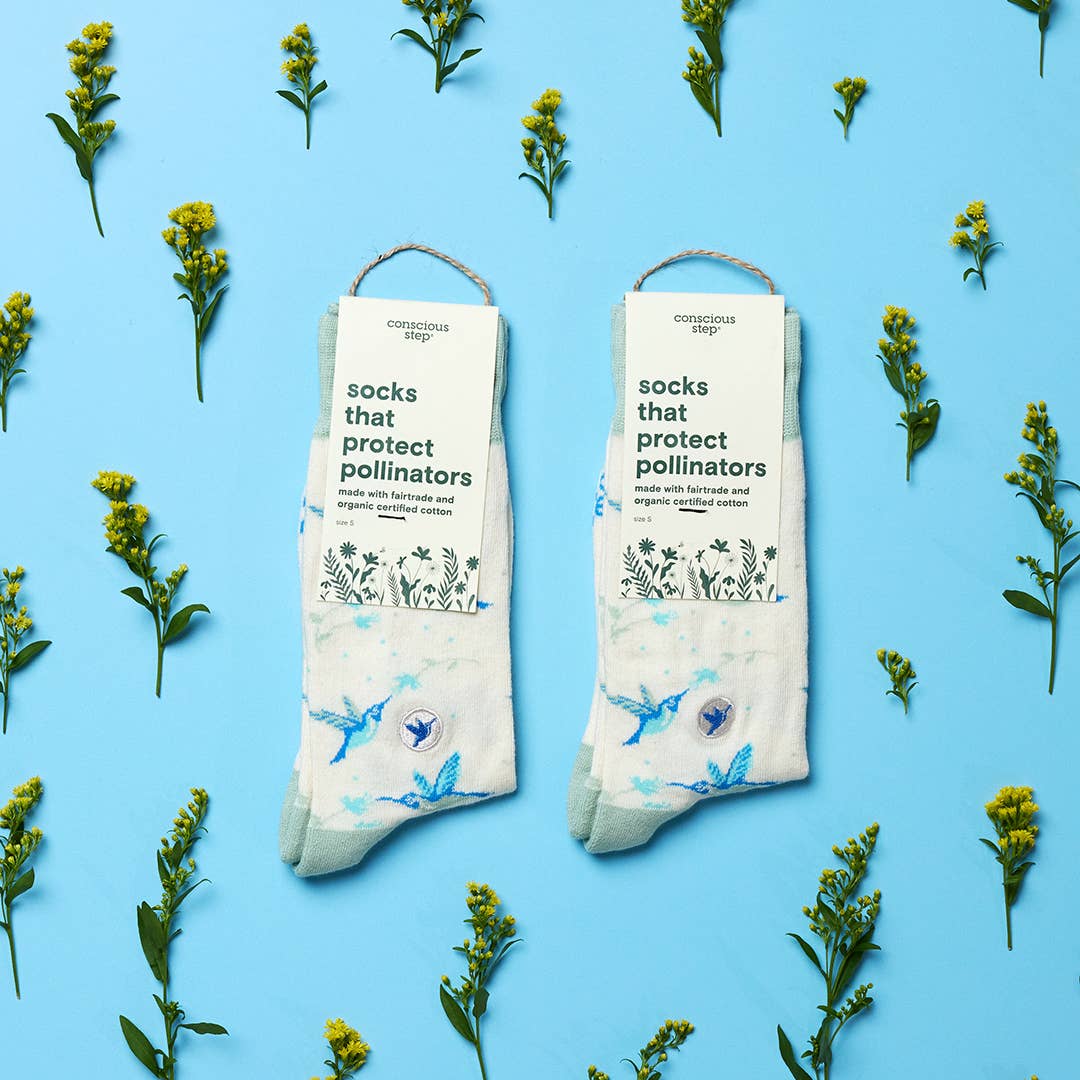 Conscious Step - Vente Chaussettes – unisexe - Chaussettes qui protègent les pollinisateurs (colibris beiges)7