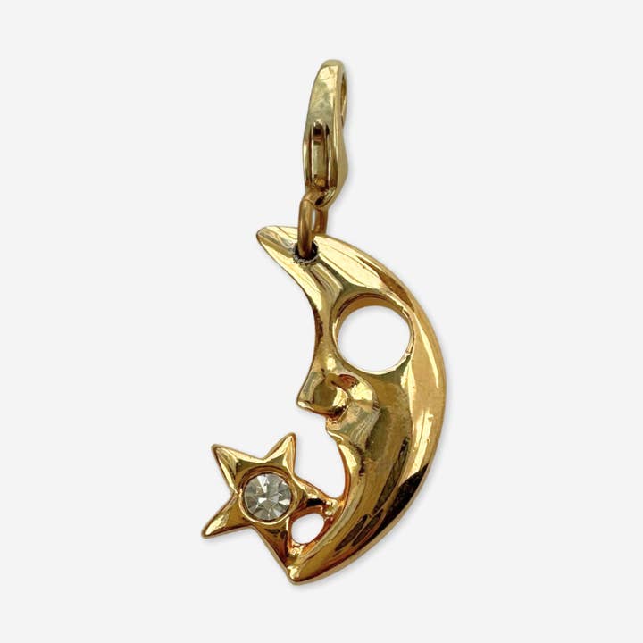 Vintage gold plated crescent moon and star charm for wholesale by Lulu’s Petals