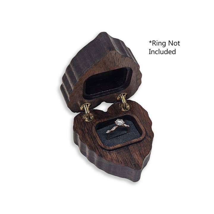 Leaf Heart - Ring Box (Not Personalized), Hardwood ring box for wholesale by Wild Woodworker