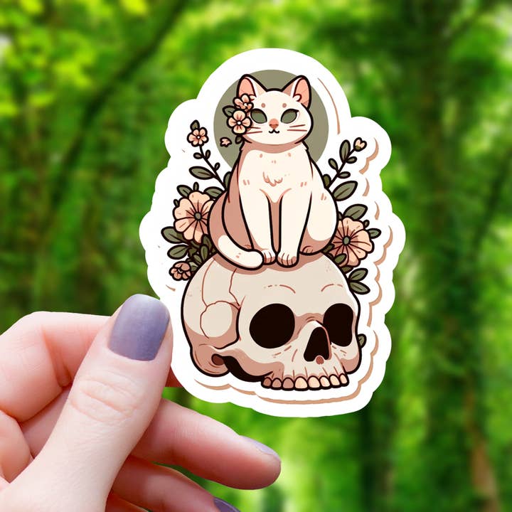 Mimic Gaming Co - Wholesale Sticker - Cottagecore Cat on Skull Sticker - 3"