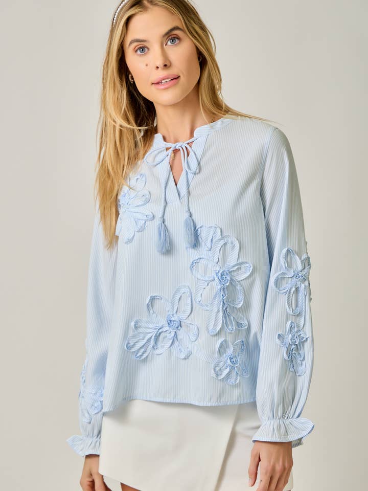 71087 3D Floral Embroidery Motif Blouse for wholesale by Mystree