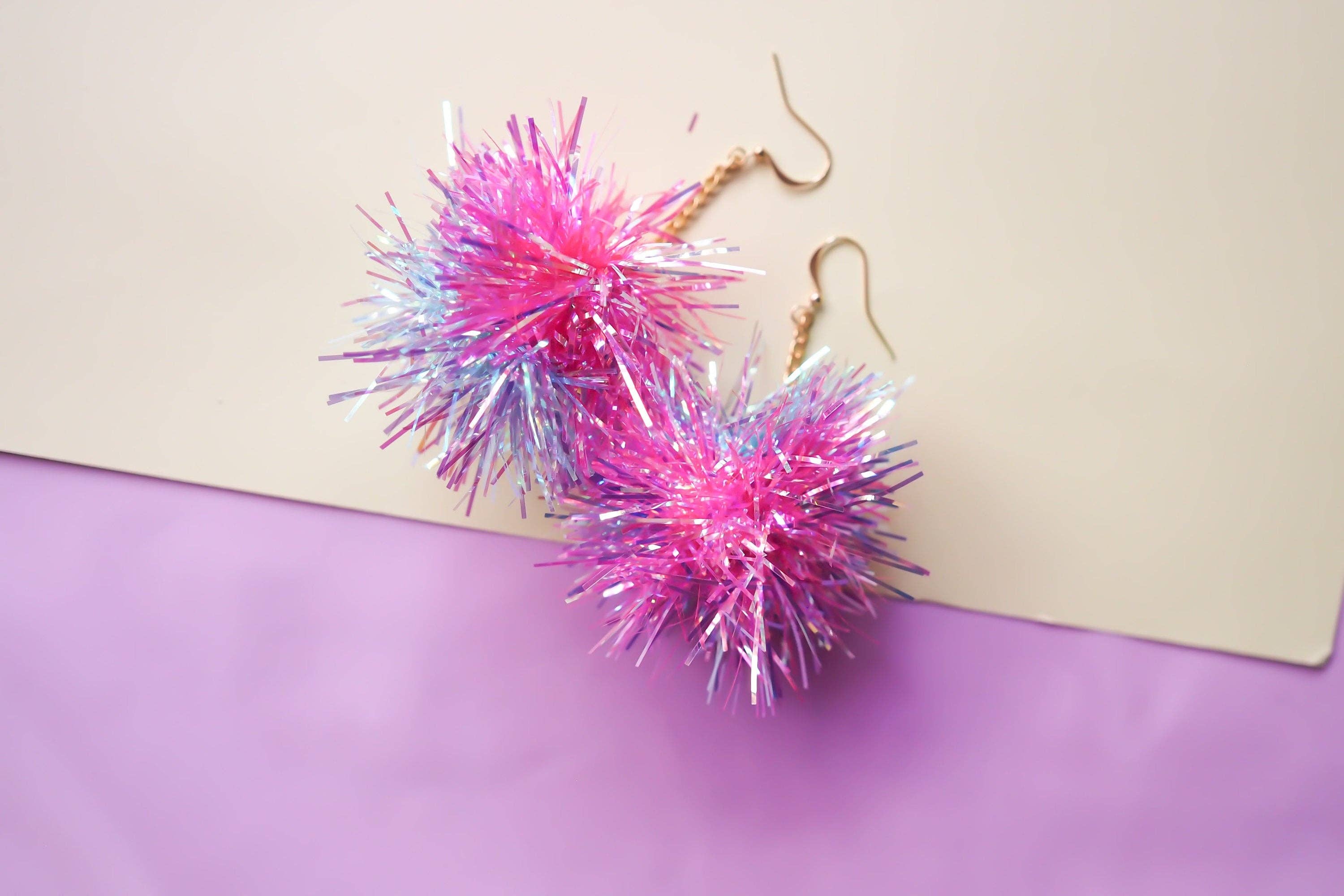 Fat Pom Poms - Wholesale Dangle Earrings - Mini Tinsel Earrings - Choice of colours6