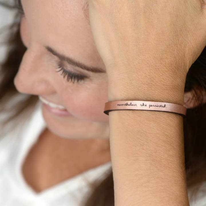 floralee LIVING - Wholesale Bangle Bracelet - nevertheless she persisted Engraved Leather Bracelet5