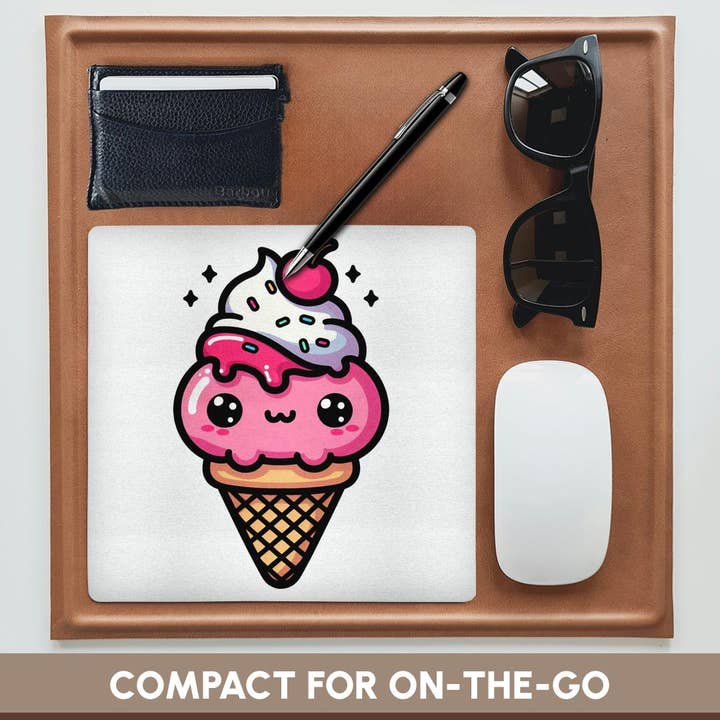 3dRose - Wholesale Mousepad/trackpad - 3dRose, Cute Kawaii Illustration Of A Strawberry Waffle Cone Ice Cream, Mouse Pad3