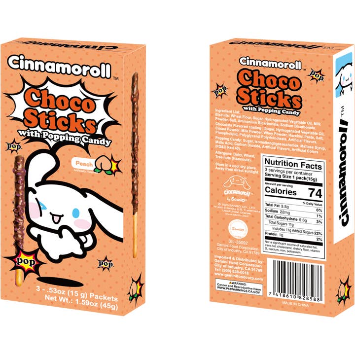 Sanrio Cinnamoroll Choco Sticks with Peach Popping Candy for wholesale by Cow Crack Wholesale