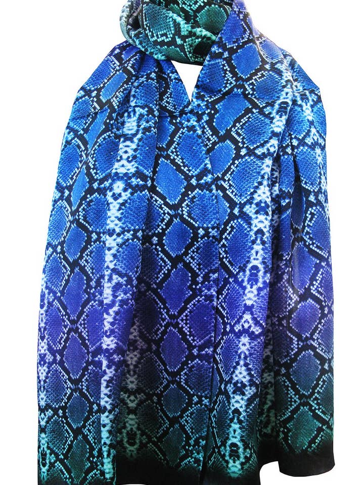 Écharpe 100% soie Motif Python Bleu Variant pour la vente par tessago