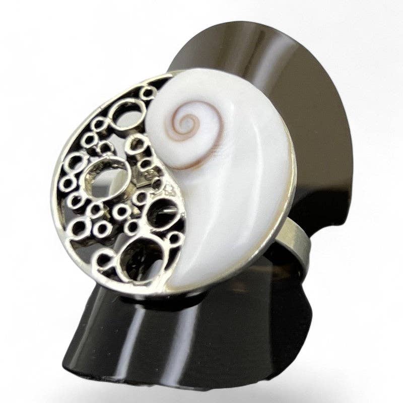 La Boîte à Cailloux - Wholesale Cocktail/gelegenheidsring - Verstelbare ring met oog van Sint Lucia bloem zilver 925 (Yin Yang)