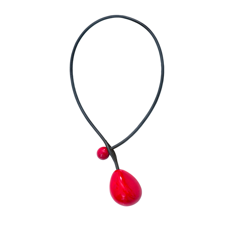 Lunasol - Wholesale Choker/Collar - CERISE red necklace in vegetable ivory and leather1