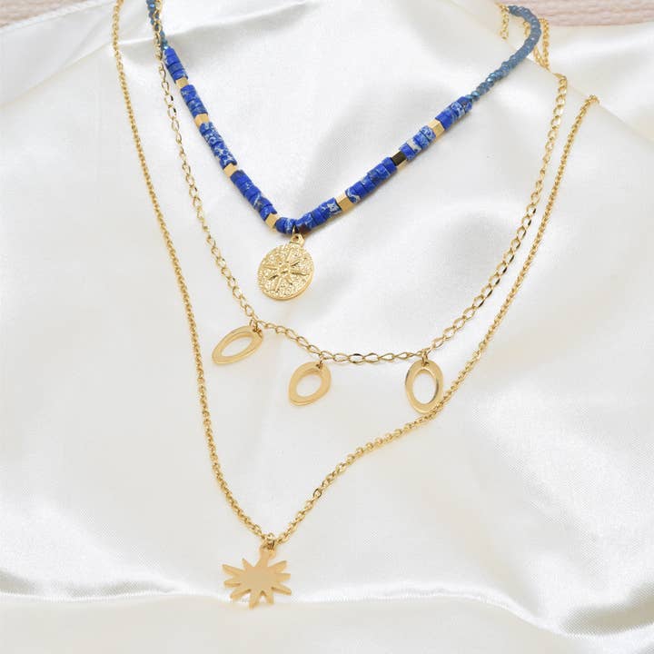 Kapyco - Wholesale Pendant/Charm Necklace - Golden steel three-row necklace - BJ210155OR2