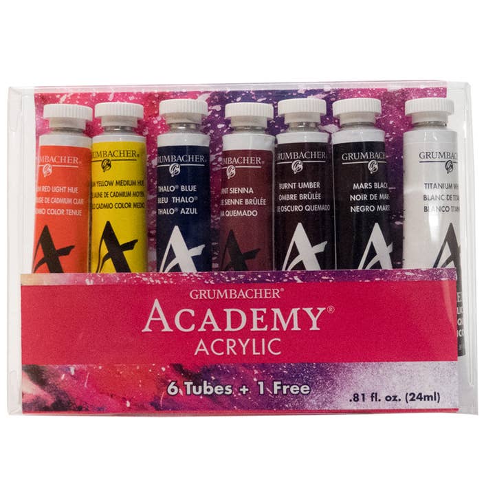 Chartpak, Inc. - Wholesale Acrylic Paint - Grumbacher® Academy® Acrylic 7pc Bonus Set, 24ml.0