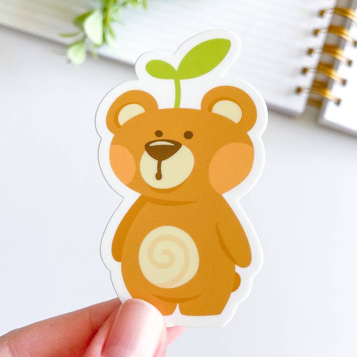 Cute Bear Sprout Waterproof Matte Vinyl Sticker for wholesale by Studious Owl Press