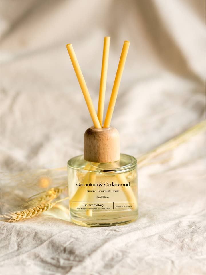 Geranium & Cedarwood Reed Diffuser for wholesale by The Aromatary