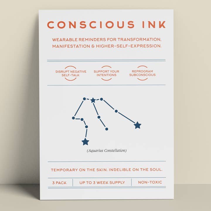 Conscious Ink - Vente Tatouages temporaires - Tatouage de manifestation Constellation Aquarius