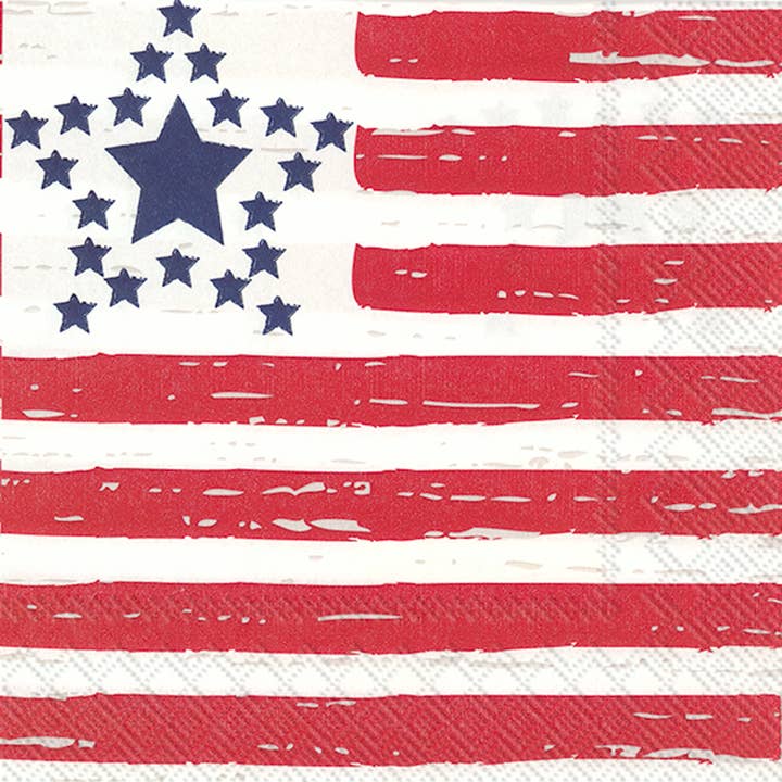 Boston International - Wholesale Disposable Napkin - Paper Cocktail Napkins 20 ct Distressed Flag 4th of July