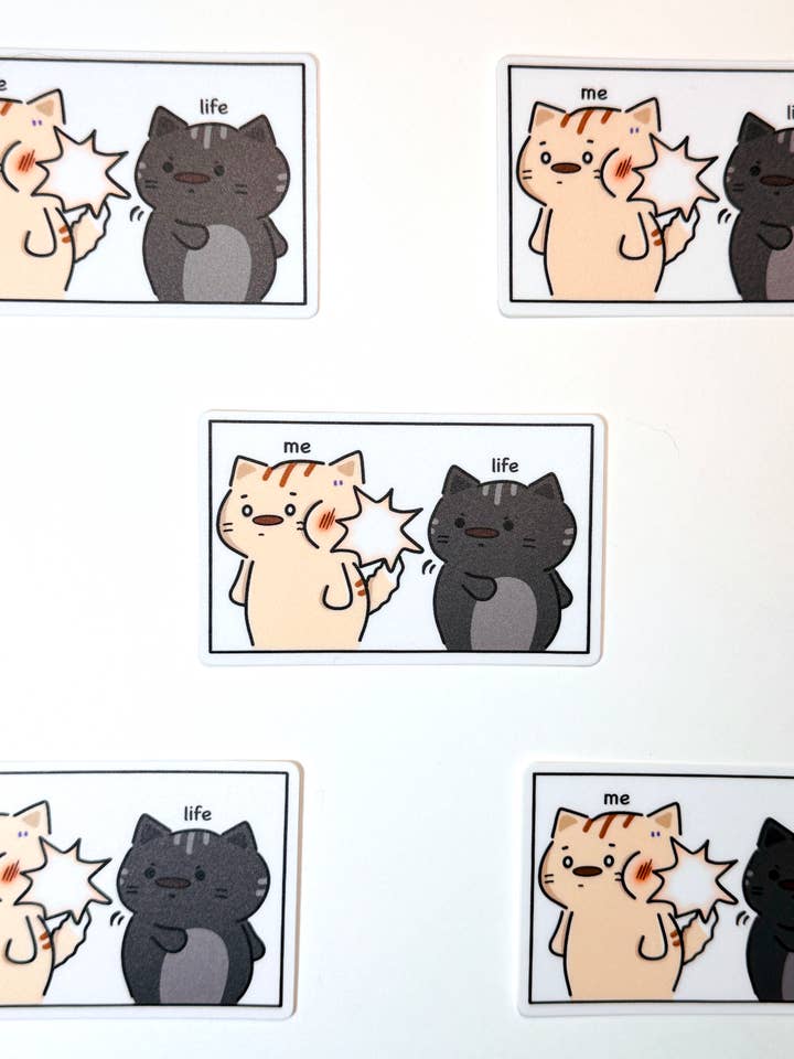 Rolig Black Cat Sapping Cat Meme (Livet suger) Vinylklistermärke för wholesale av Small Noggin Studios