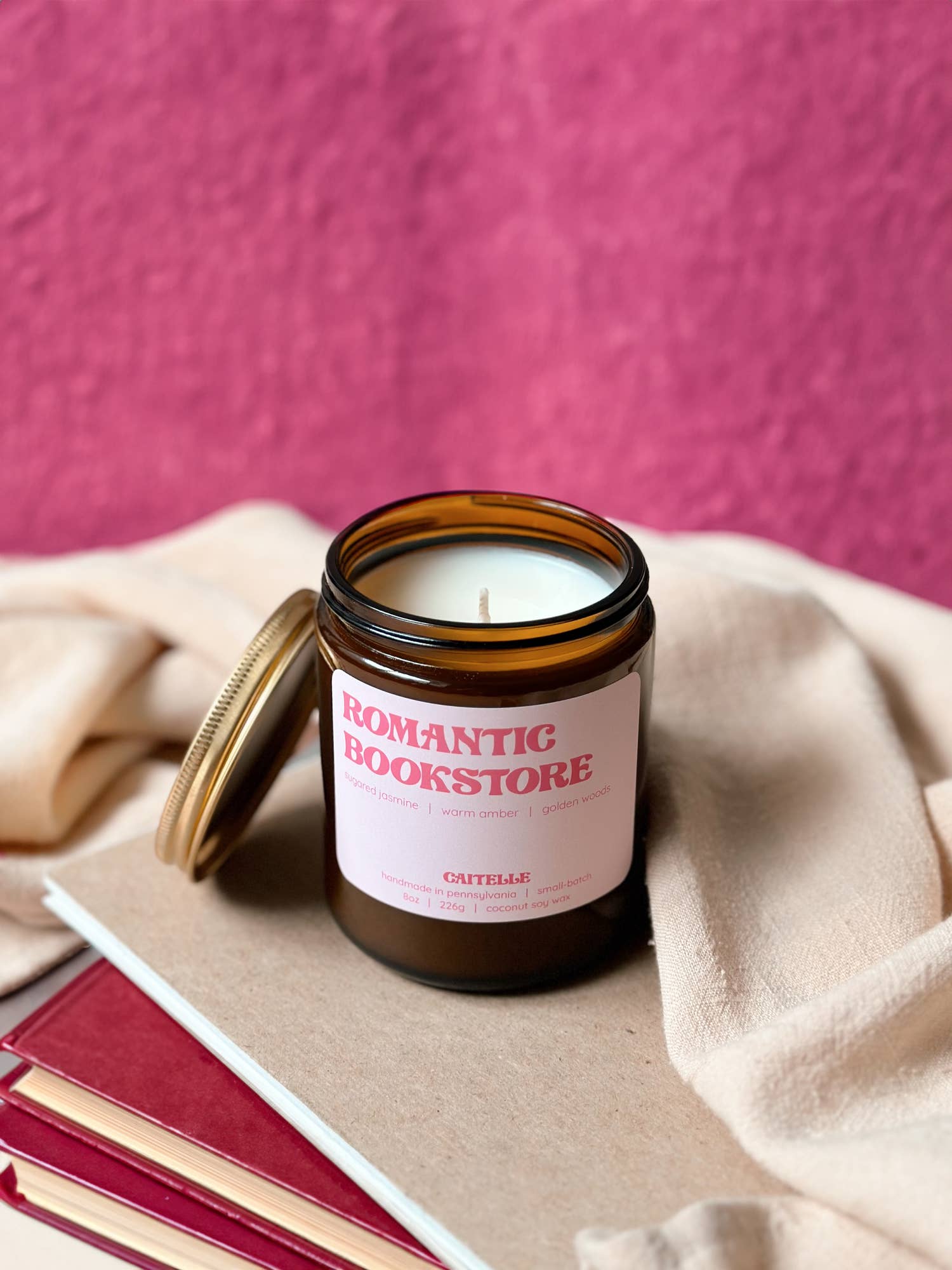 Caitelle - Wholesale Jar/Filled Candle - Romantic Bookstore Bookish Handmade Coconut Soy Wax Candle