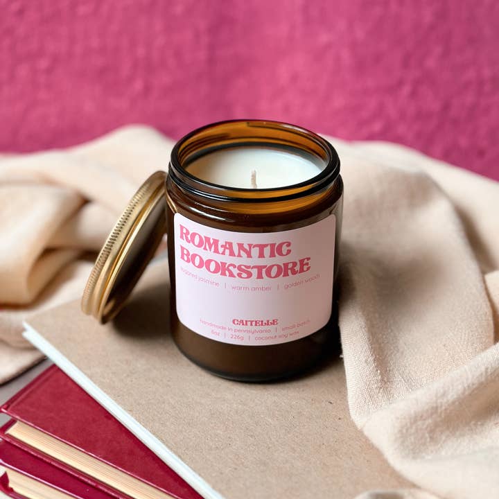 Caitelle - Wholesale Jar/Filled Candle - Romantic Bookstore Bookish Handmade Coconut Soy Wax Candle0