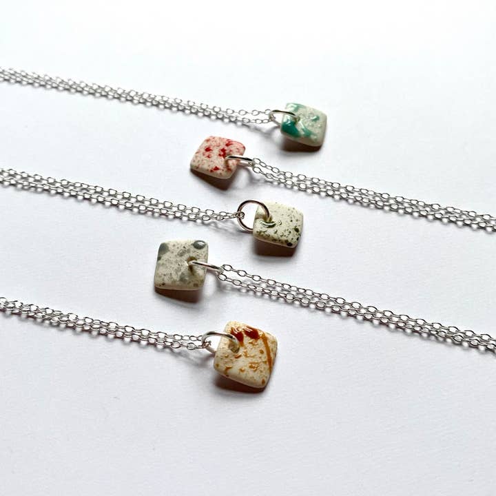 Square Splatter Glaze Pendant Necklace - Large for wholesale by Keramika MCR