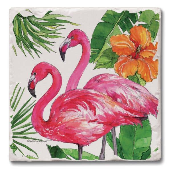 Flamingo Tropical Absorbent Tumbled Tile Coaster 4pk for wholesale by CounterArt/Highland Home/Thirstystone