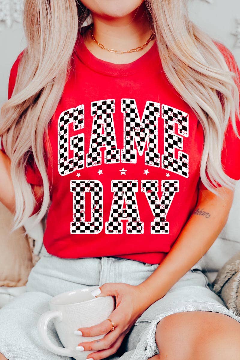 Pink Irene Wholesale - Vendita all'ingrosso Maglietta stampata - Donna - T-shirt con grafica Game Day a scacchi15