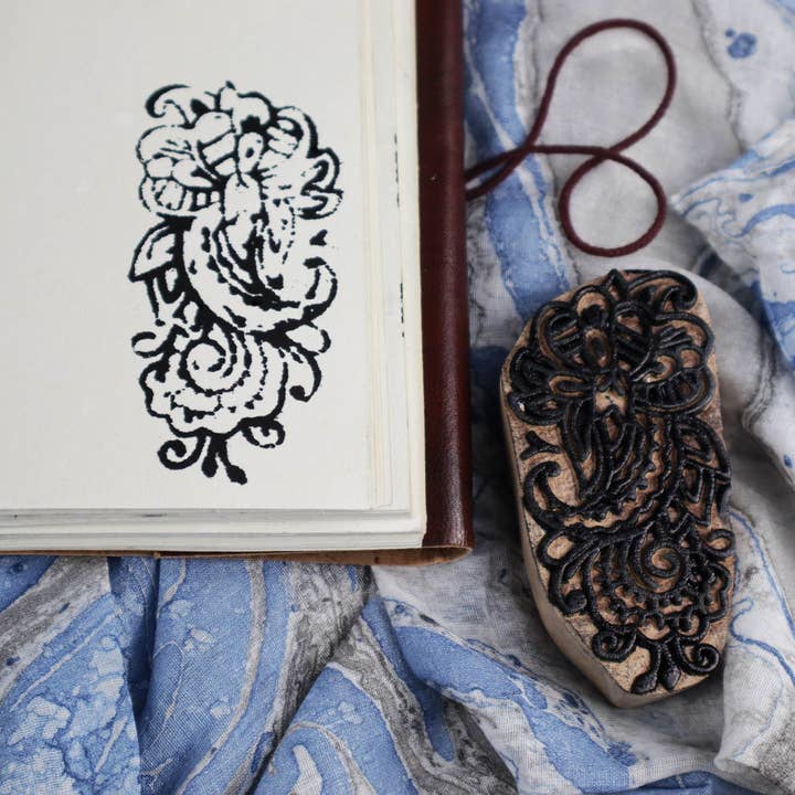 Tribal Trade GmbH - Wholesale Rubber/Decorative Stamp - Stamp Wood Flower Mix 9cm Decoration Floral Wood Stamp7