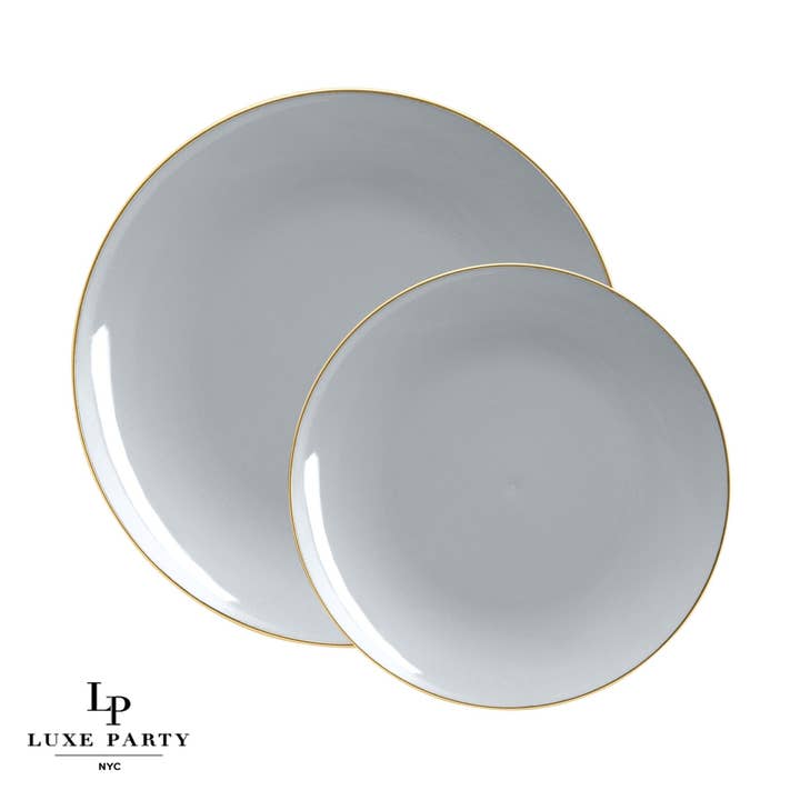 Round Gray • Gold Plastic Plates | 10 Pack for wholesale by Luxe Party