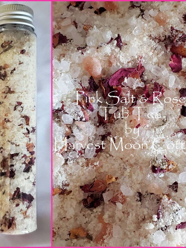Pink Salt & Rose Tub Tea for wholesale by Harvest Moon Cottage Bath and Body
