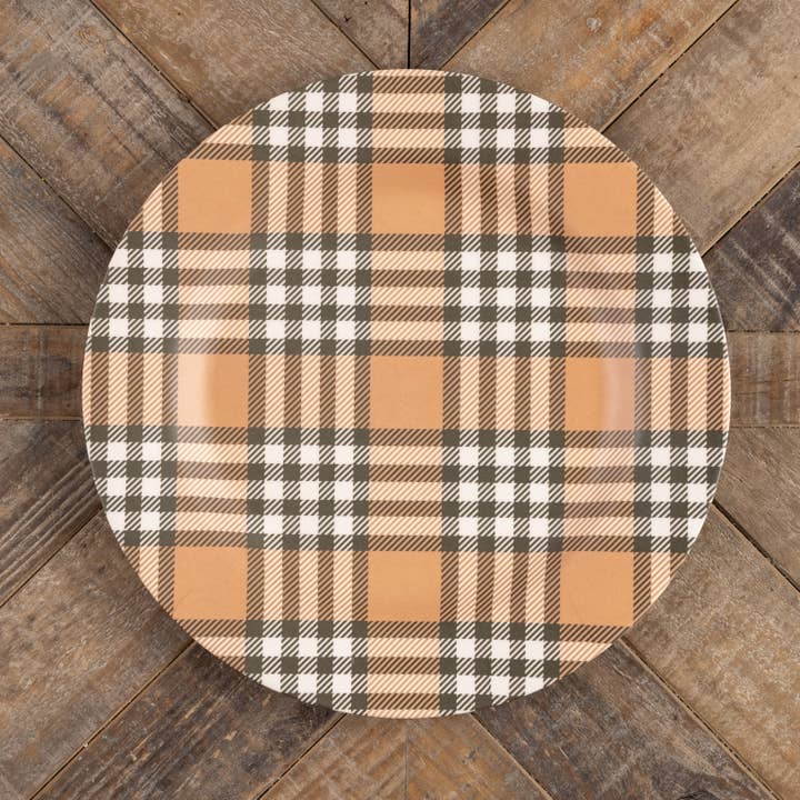 Ragon House - Wholesale Charger Plate - TAN & GREEN PLAID CHARGER