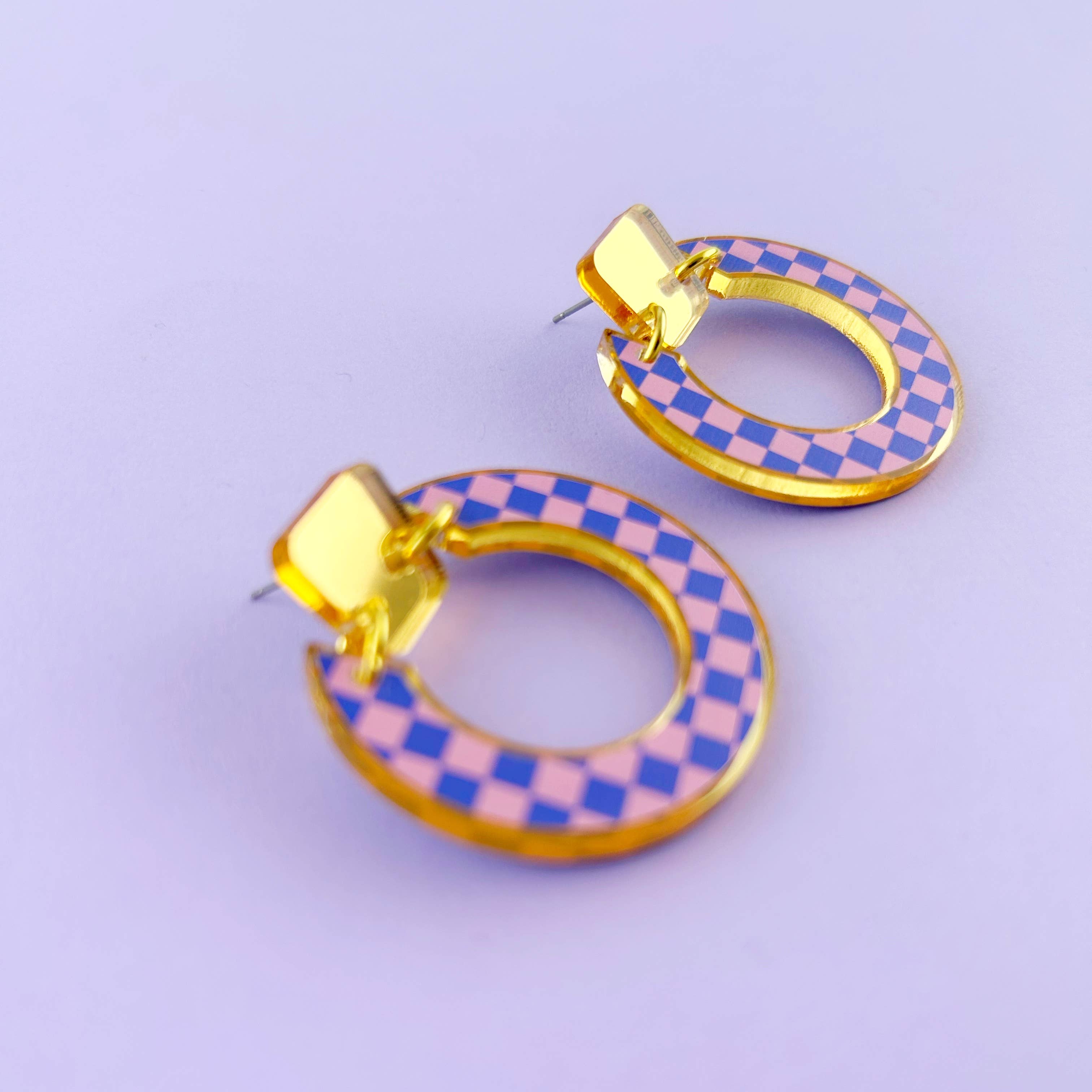 Miroo - Wholesale Dangle Earrings - Checkerboard 'Lois' erring- pink & blue5