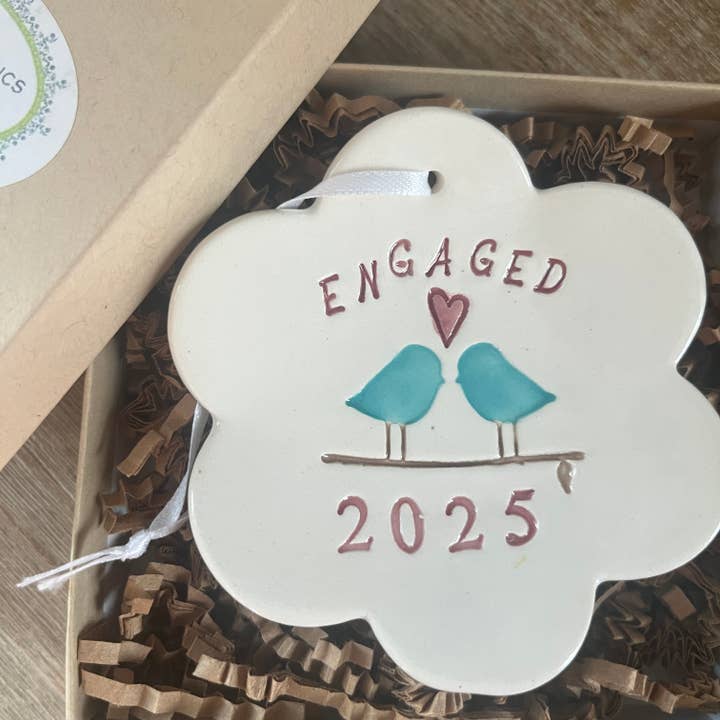 Chrissy Ann Ceramics - Wholesale Ornament - Ceramic Engagement Ornament - Love Birds | Handmade Pottery