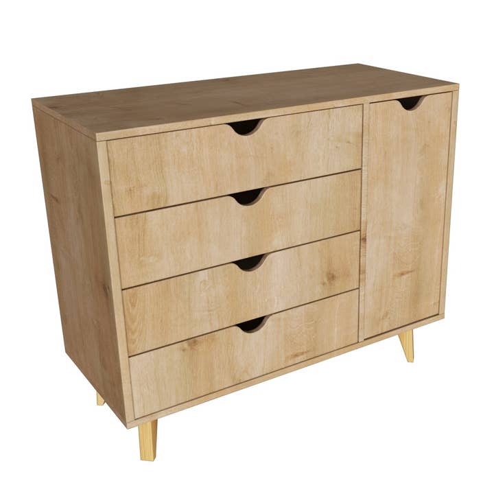 HomeRoots - Wholesale Cabinet - 35" Natural Solid Wood Four Drawer Combo Dresser