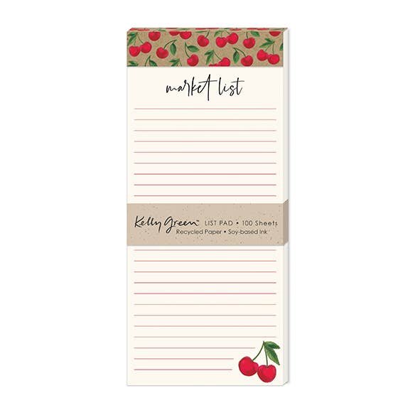 Bloc-notes magnétique vert Kelly - CERISES pour la vente par Punch Studio