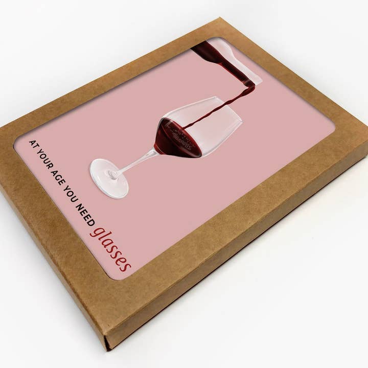 RachIllustrate – wholesale Birthday card – You Need Glasses Wine Pun Birthday Card Set of 10