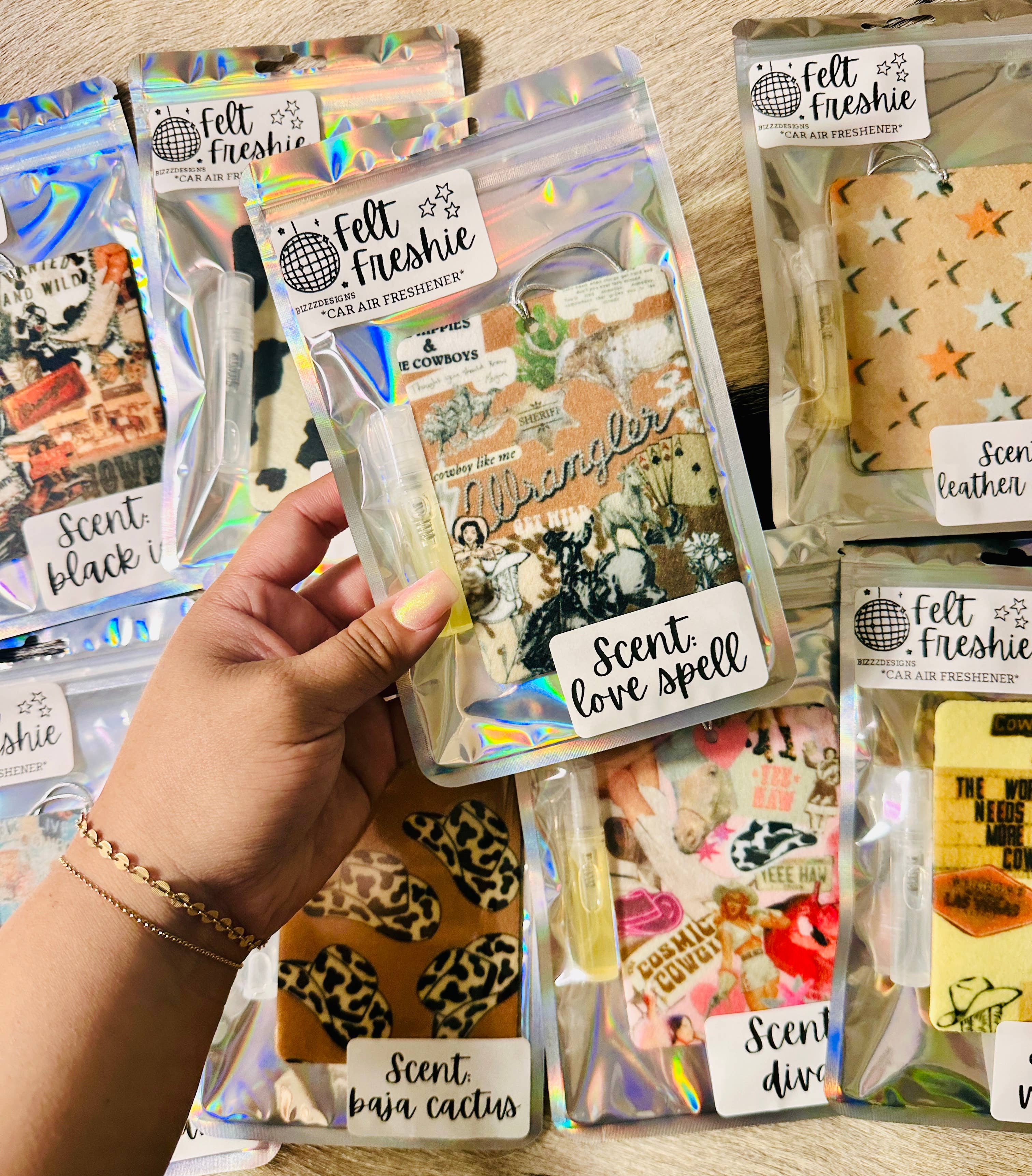 Bizzz Designs - Wholesale Car Freshener - Women's - Western Punchy Felt Freshie Bundle of 10 | Air Freshener9