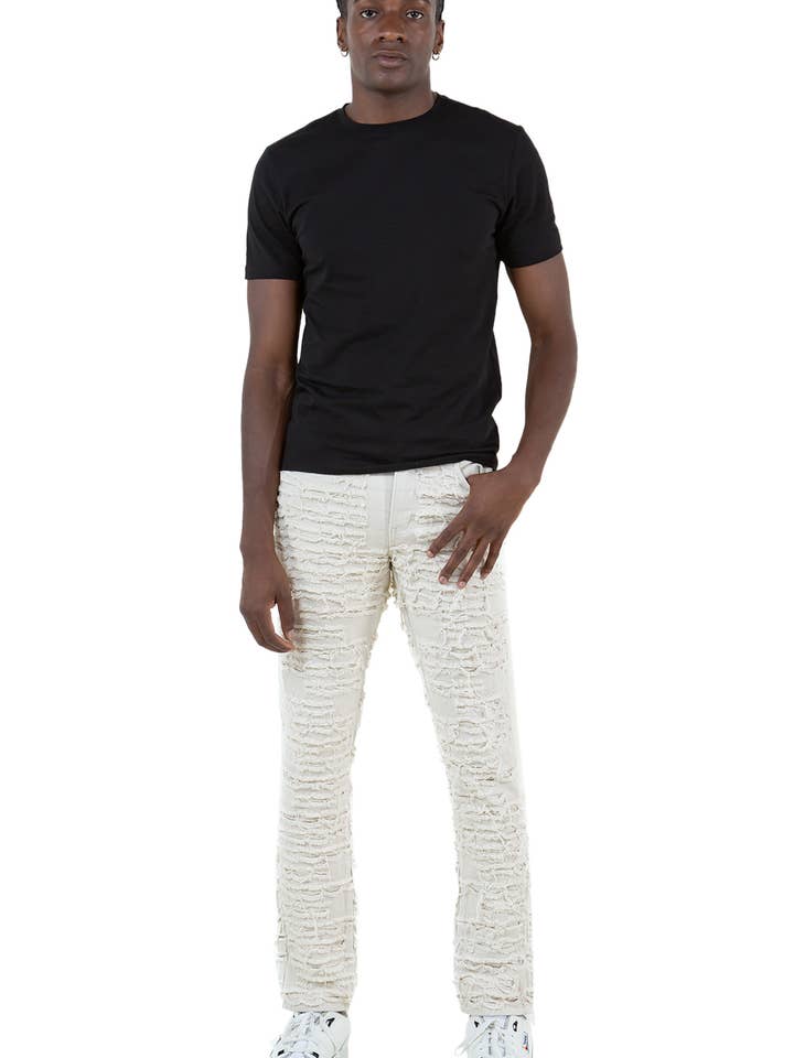 PD2430 SLIM FIT DISTRESSED FRAYED TWILL PANTS for wholesale by Platform 100
