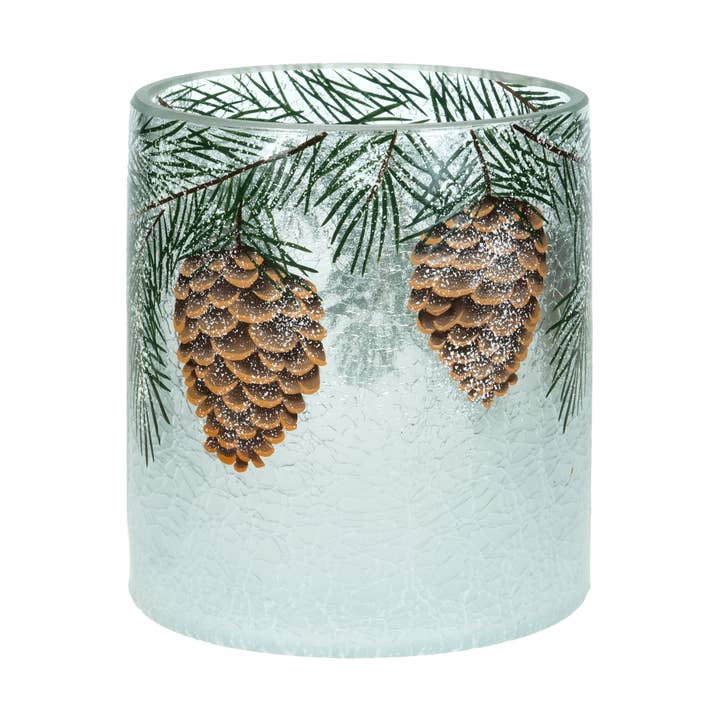 5x4.5" Glass Cylinder Vase w/Pine Cones for wholesale by Christmas Tradition